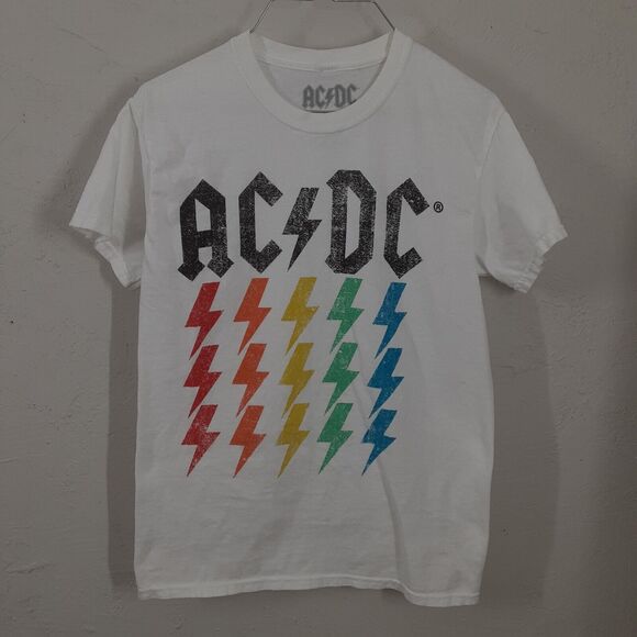 ADULT UNISEX AC/DC SHORT SLEEVE WHITE GRAPHICS T-SHIRT SIZE SMALL - Picture 1 of 8